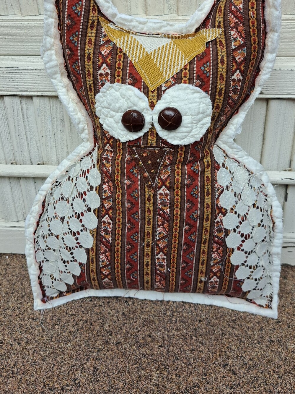 Handmade Owl Decorative Pillow in Rust Brown & Cream (C)